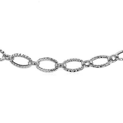 Textured Oval Link Bracelet in 14k White Gold (8.60 mm)