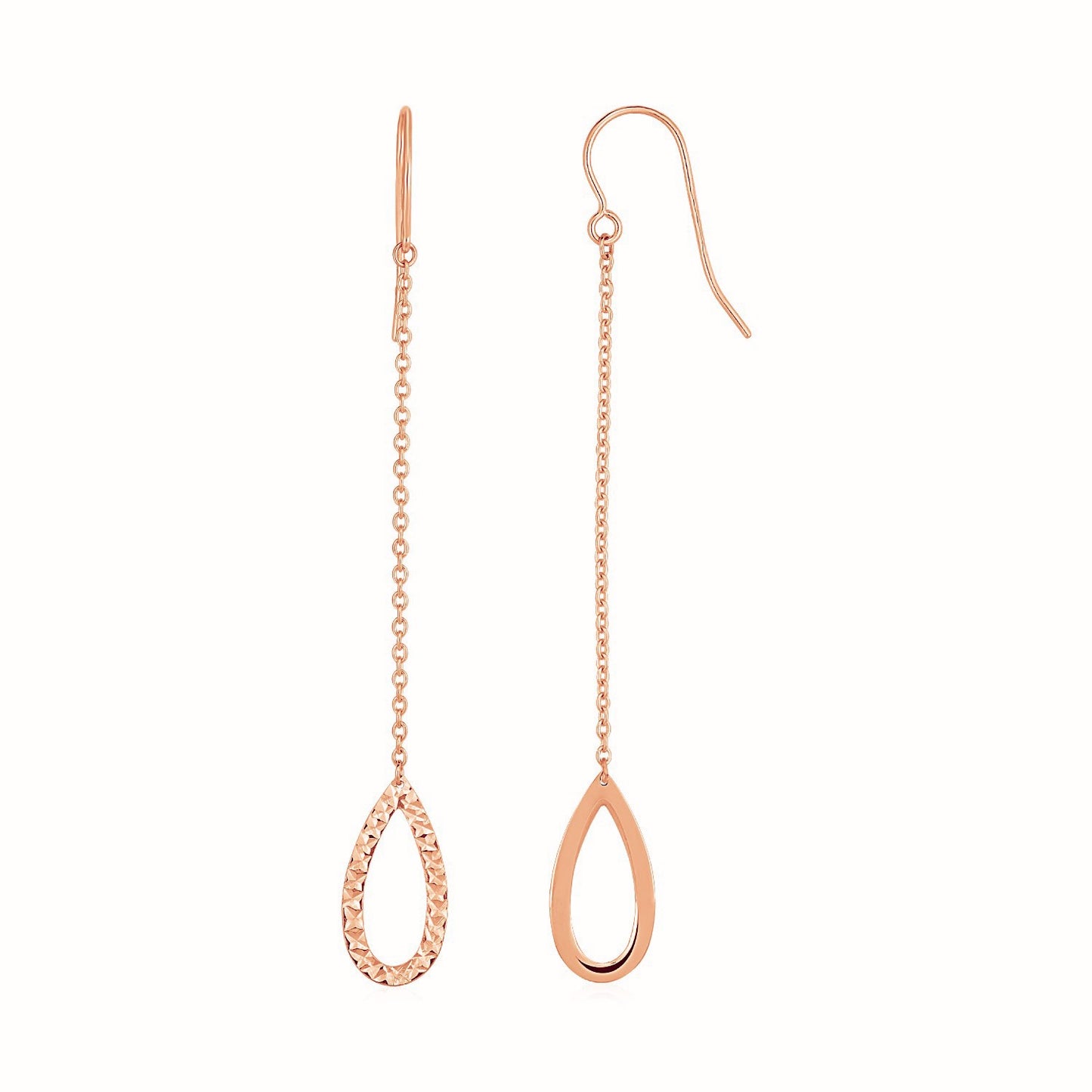 Textured Pear Shaped Long Drop Earrings in 14k Rose Gold