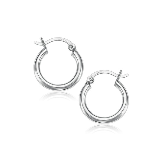 10k White Gold Polished Hoop Earrings (2x15 mm)