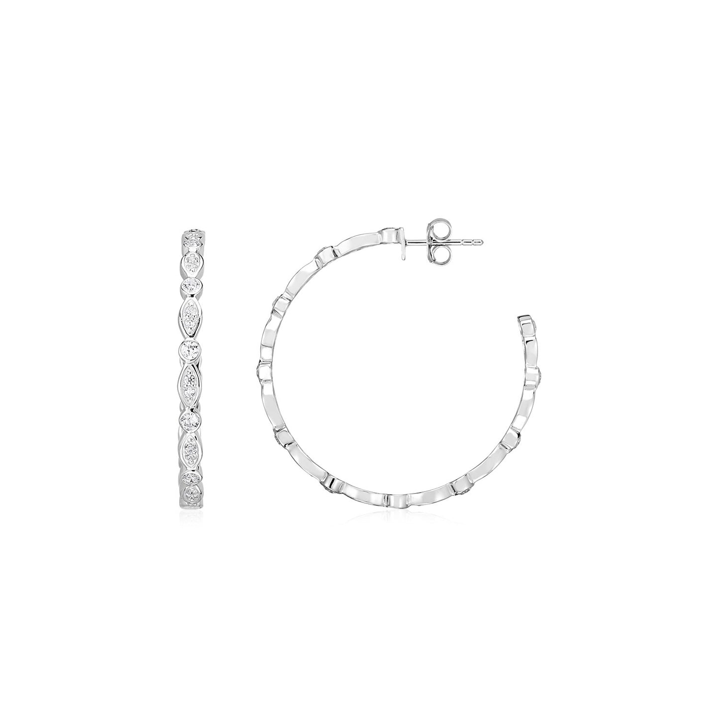 Sterling Silver Hoop Earrings with Round and Marquise Cubic Zirconias(2x30mm)