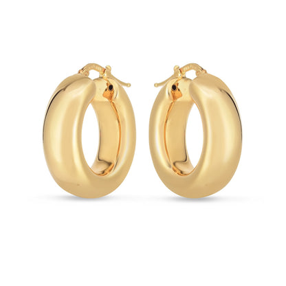 14k Yellow Gold Medium Puffy Hoops