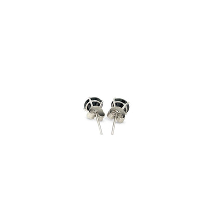 14k White Gold Stud Earrings with Black Faceted Cubic Zirconia(5mm)