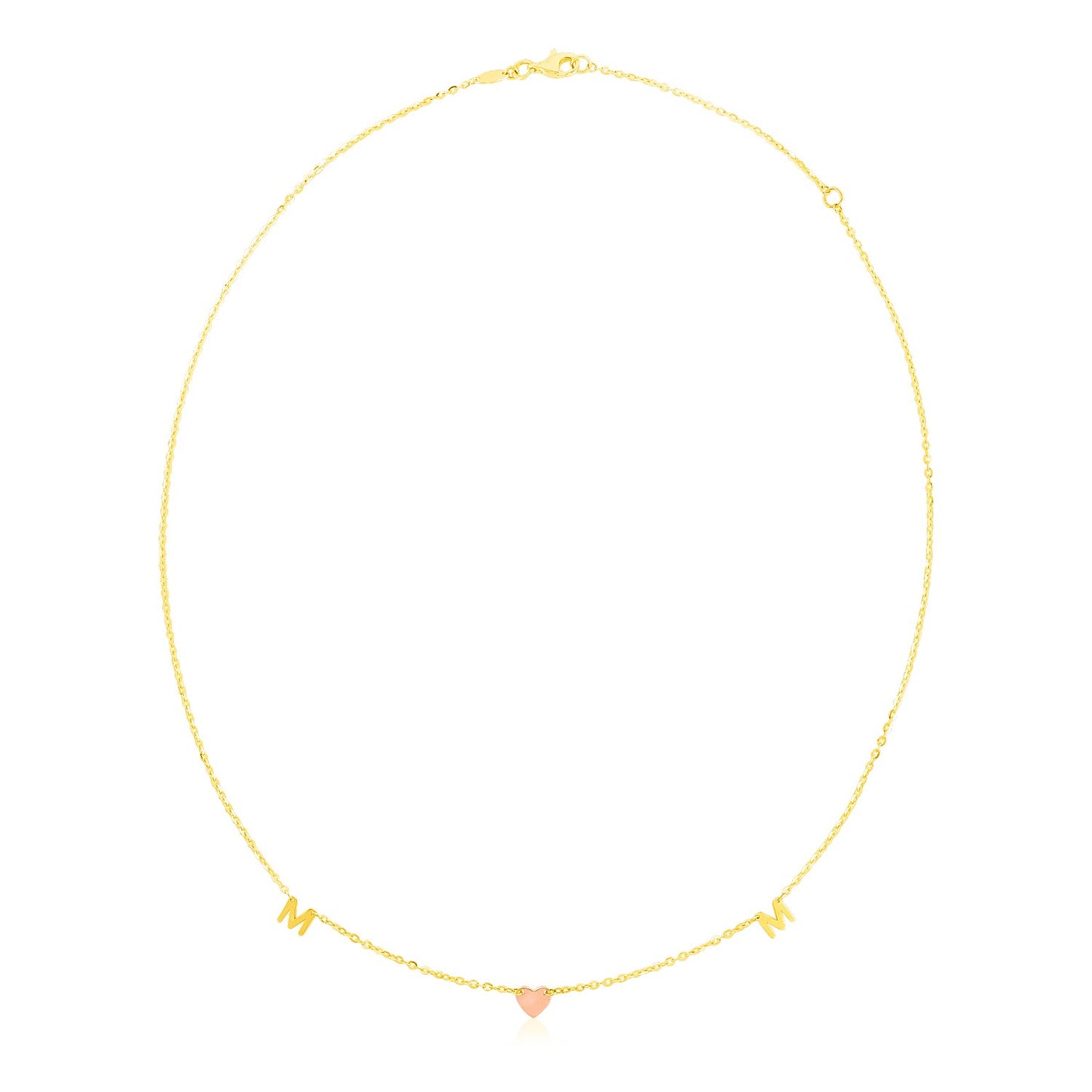 14k Two-Tone Gold Heart Mom Necklace with 18-Inch Chain