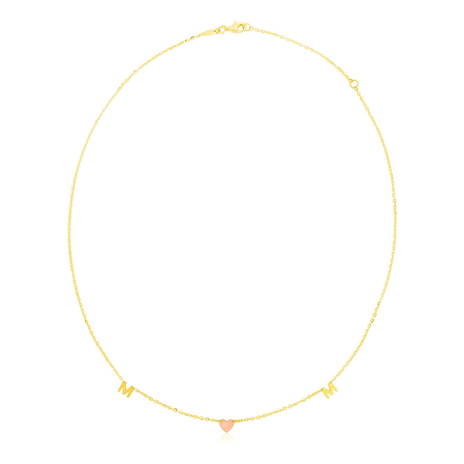 14k Two-Tone Gold Heart Mom Necklace with 18-Inch Chain