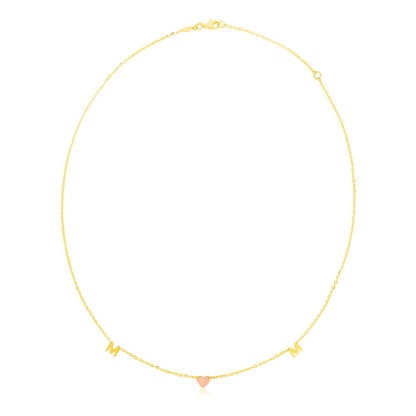 14k Two-Tone Gold Heart Mom Necklace with 18-Inch Chain