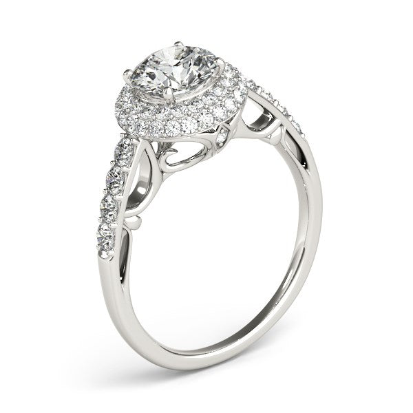 14k White Gold Halo Style Diamond Engagement Pave Shank Ring (1 1/2 cttw)