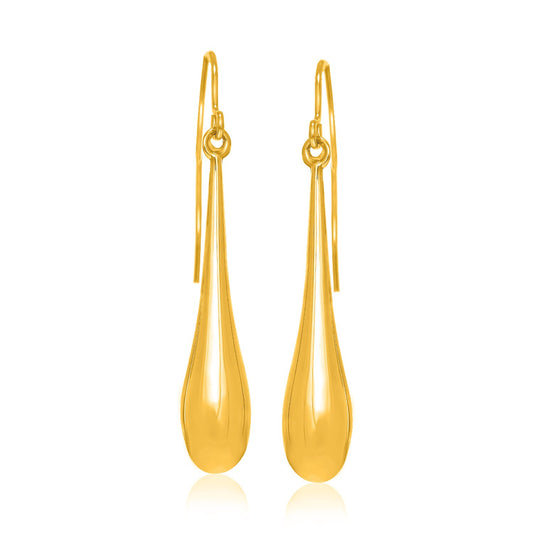 14k Yellow Gold Long Polished Teardrop Dangling Earrings