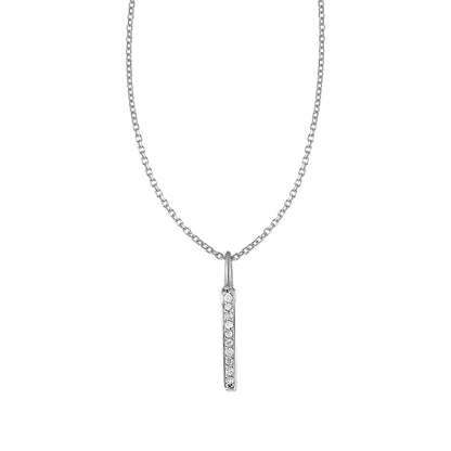 14k White Gold Bar Pendant with Diamonds