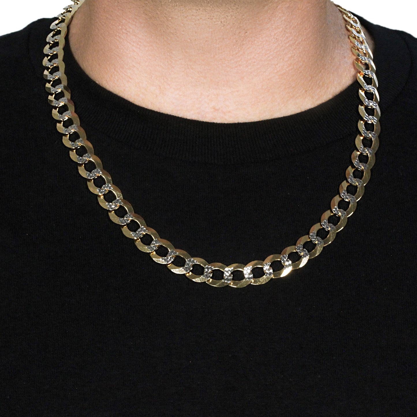 14k Two Tone Gold Pave Curb Chain (11.23 mm)