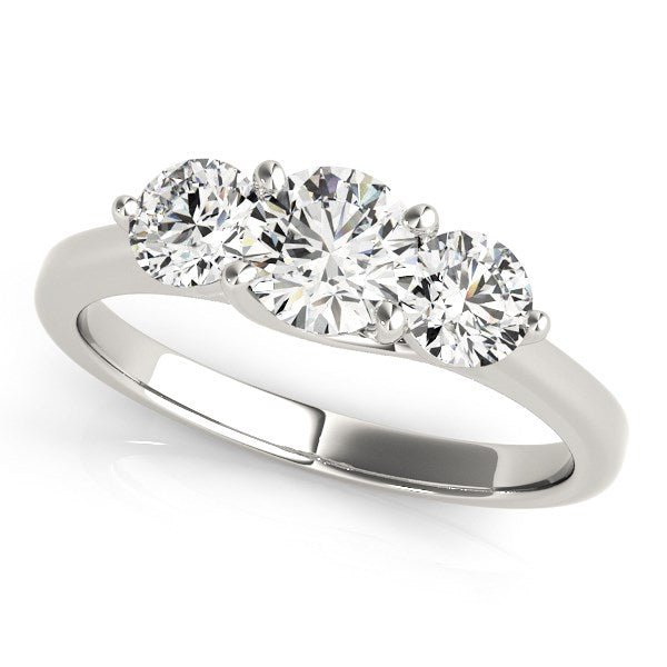 14K White Gold 3 Stone Round Diamond Engagement Ring