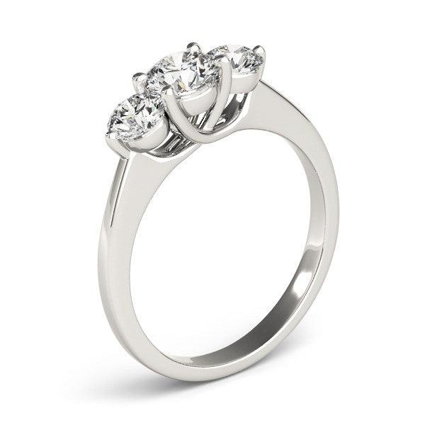 14K White Gold 3 Stone Round Diamond Engagement Ring