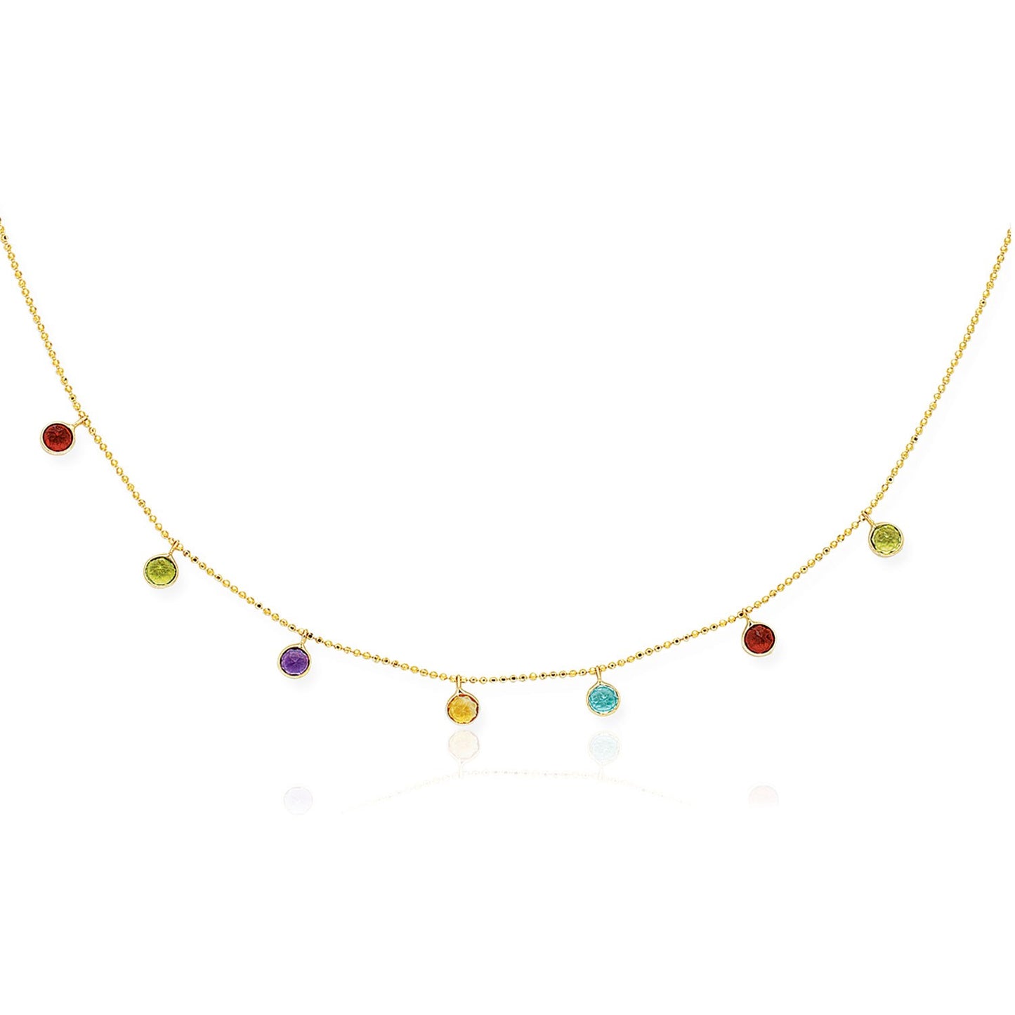 14k Yellow Gold Cable Chain Necklace with Round Multi-Tone Charms