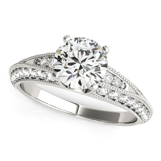 14K White Gold Round Diamond Engagement Ring with Prongs