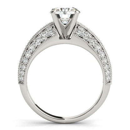 14K White Gold Round Diamond Engagement Ring with Prongs