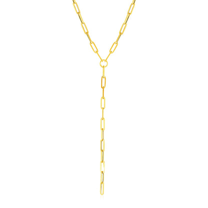 14k Yellow Gold Paperclip Chain Lariat Necklace