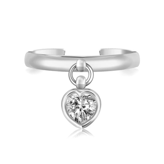 Sterling silver toe ring with cubic zirconia heart charm