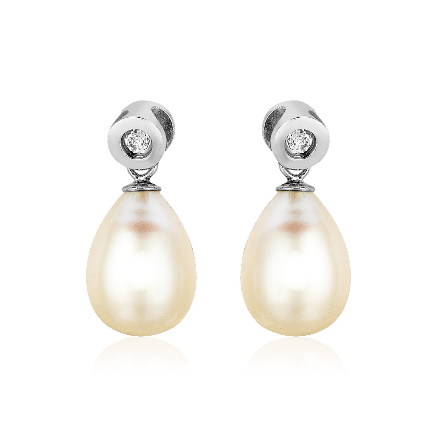 Sterling Silver Earrings with Pear Shaped Freshwater Pearls and Cubic Zirconias