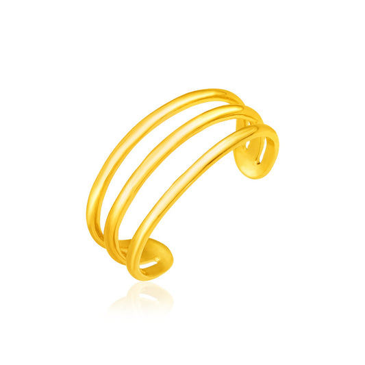 14K gold toe ring with three-bar yellow gold design.