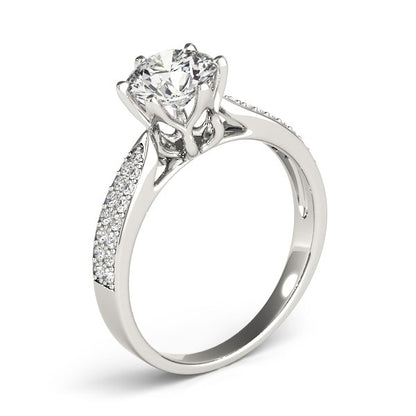 Six Prong 14k White Gold Diamond Engagement Ring with Pave Band (1 5/8 cttw)