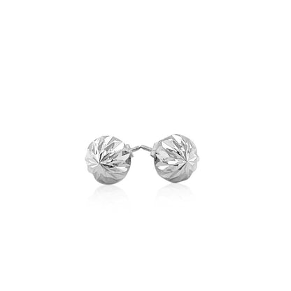 14k White Gold Textured Flat Style Stud Earrings(6mm)