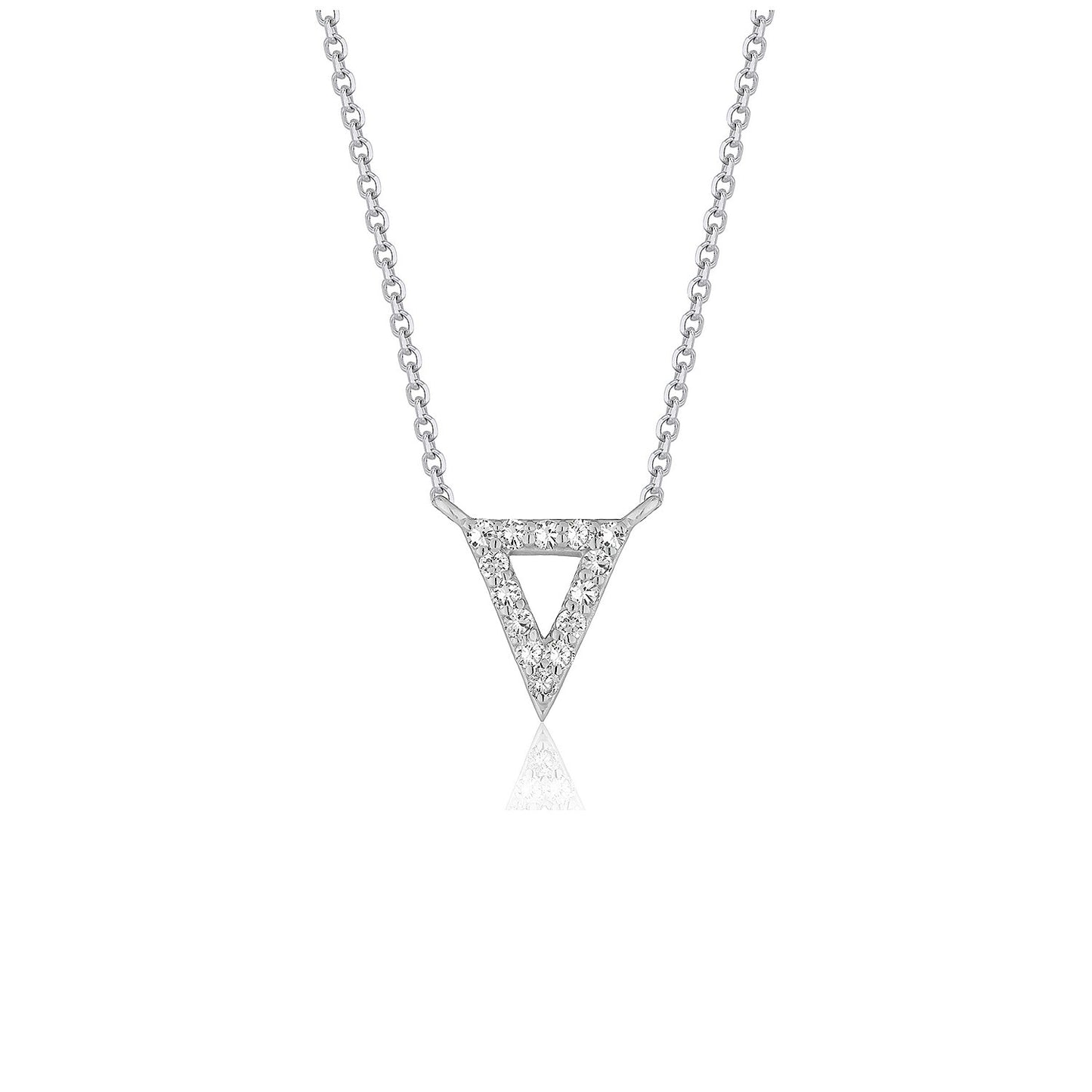 Diamond Triangle Pendant Necklace in 14K White Gold, 16”