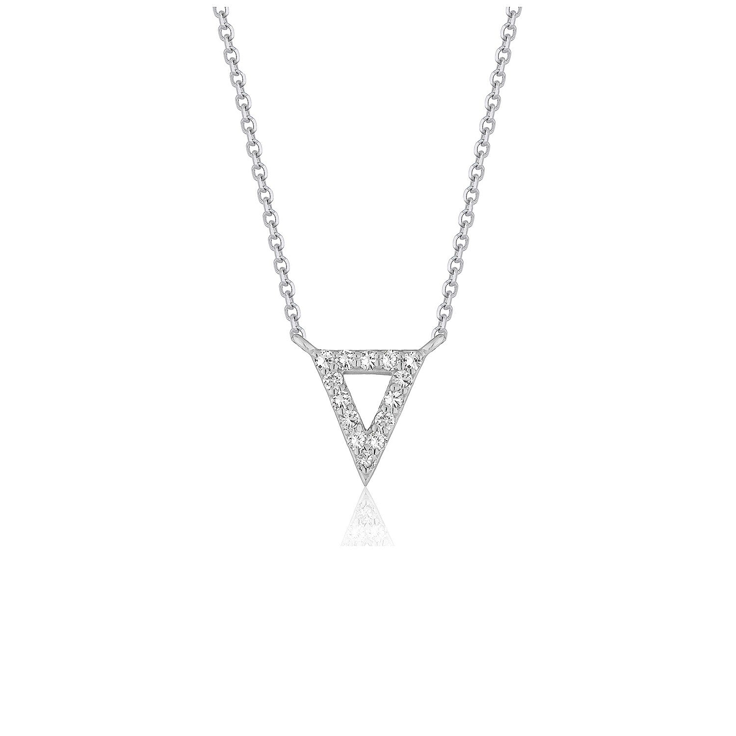 Diamond Triangle Pendant Necklace in 14K White Gold, 16”