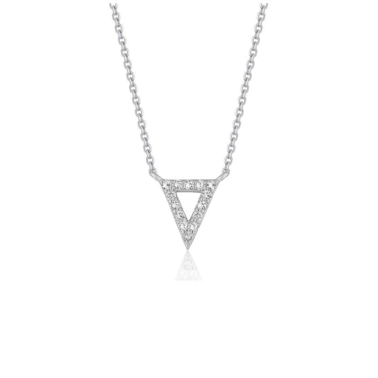 Diamond Triangle Pendant Necklace in 14K White Gold, 16”