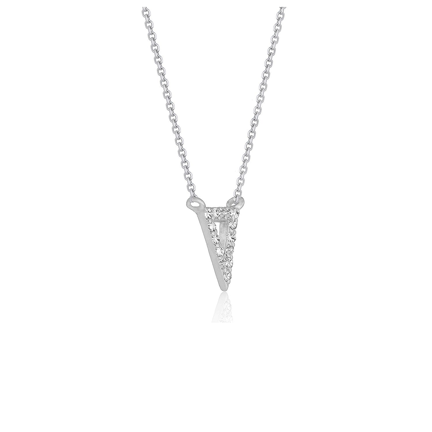 Diamond Triangle Pendant Necklace in 14K White Gold, 16”