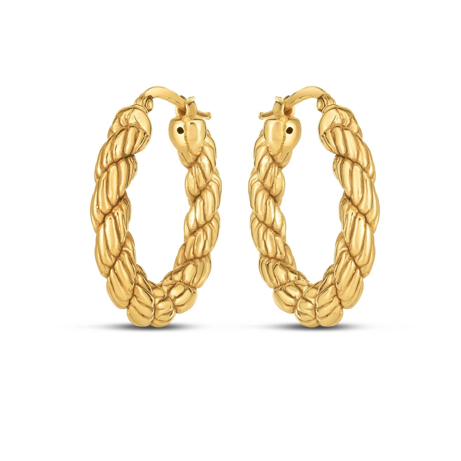 14K Yellow Gold Rope Hoop Earrings with Hinged Snap Back