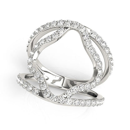 14K white gold diamond ring with floral dual-band design.