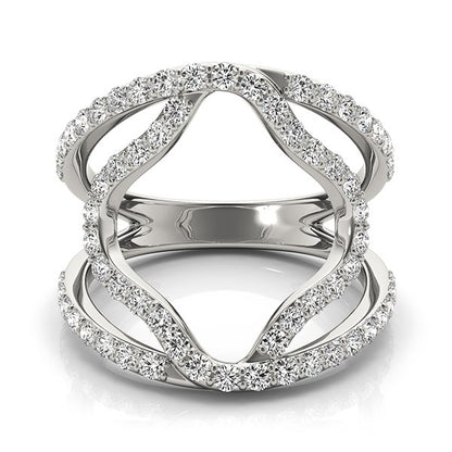 14K white gold diamond ring with floral dual-band design.