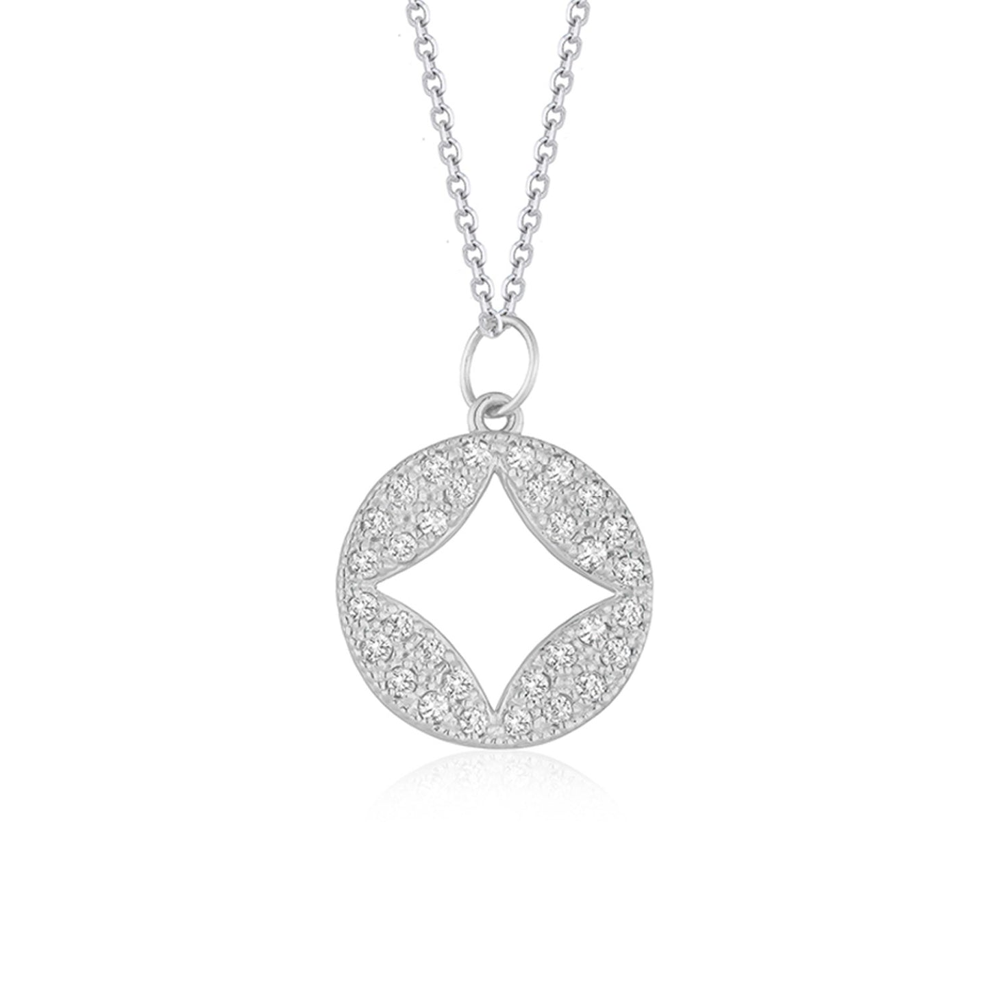 14k White Gold Diamond Studded Circle Pendant with Cut-out (1/3 cttw)