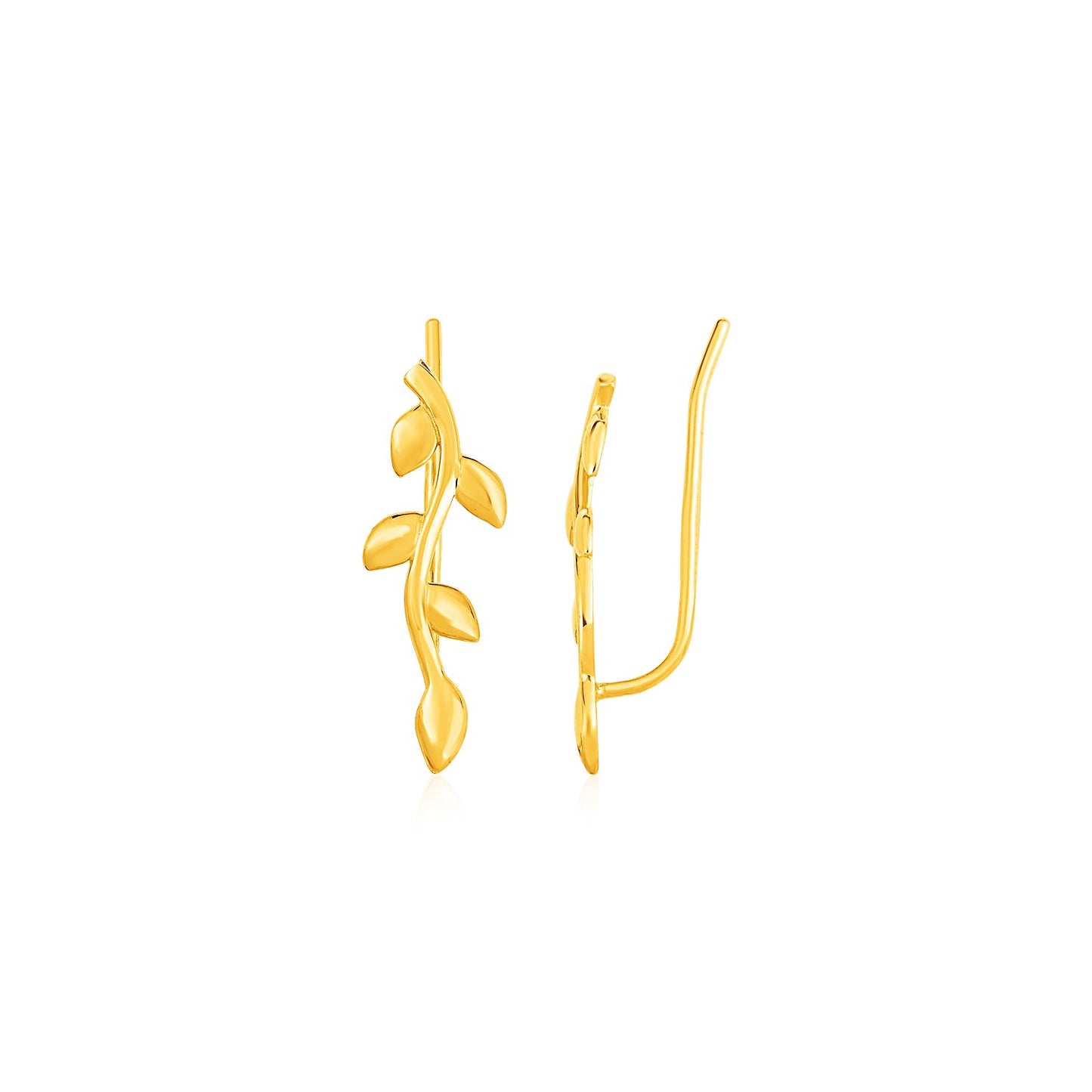 Gold Leaf Climber Earrings in 14K Yellow Gold, Branch Design