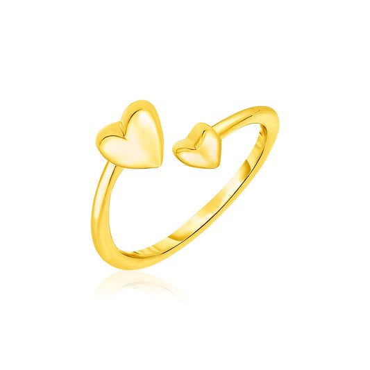 14k yellow gold toe ring with bypass design and polished hearts