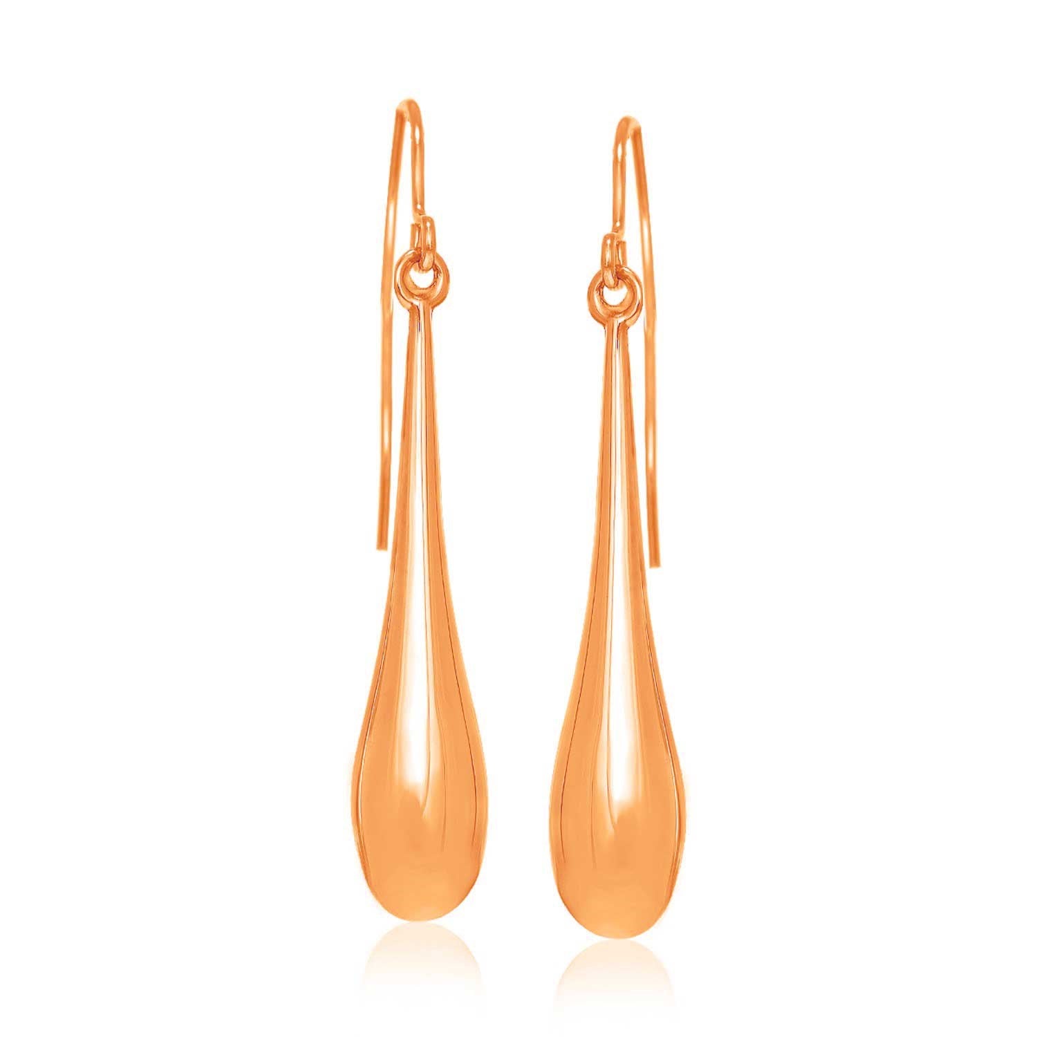 14K Rose Gold Teardrop Dangling Earrings, French Wire