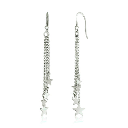 Sterling Silver Tassel Earrings with Polished Stars