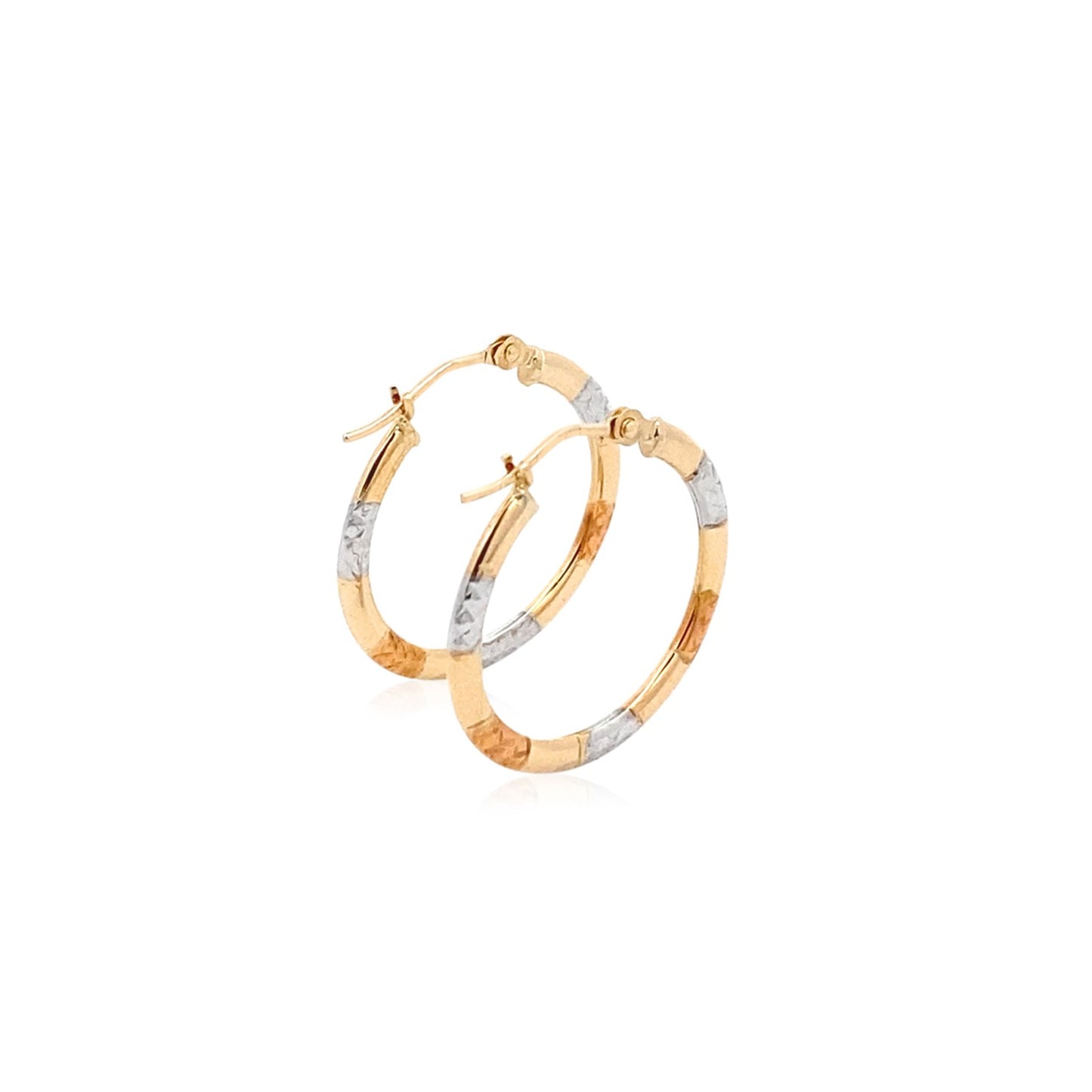 10k Tri-Color Gold Classic Hoop Earrings with Diamond Cut Details(20mm)