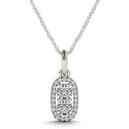 Two Stone Diamond Pendant in 14K White Gold Oval Design