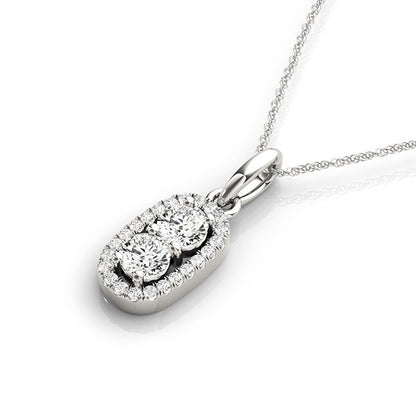 Two Stone Diamond Pendant in 14K White Gold Oval Design