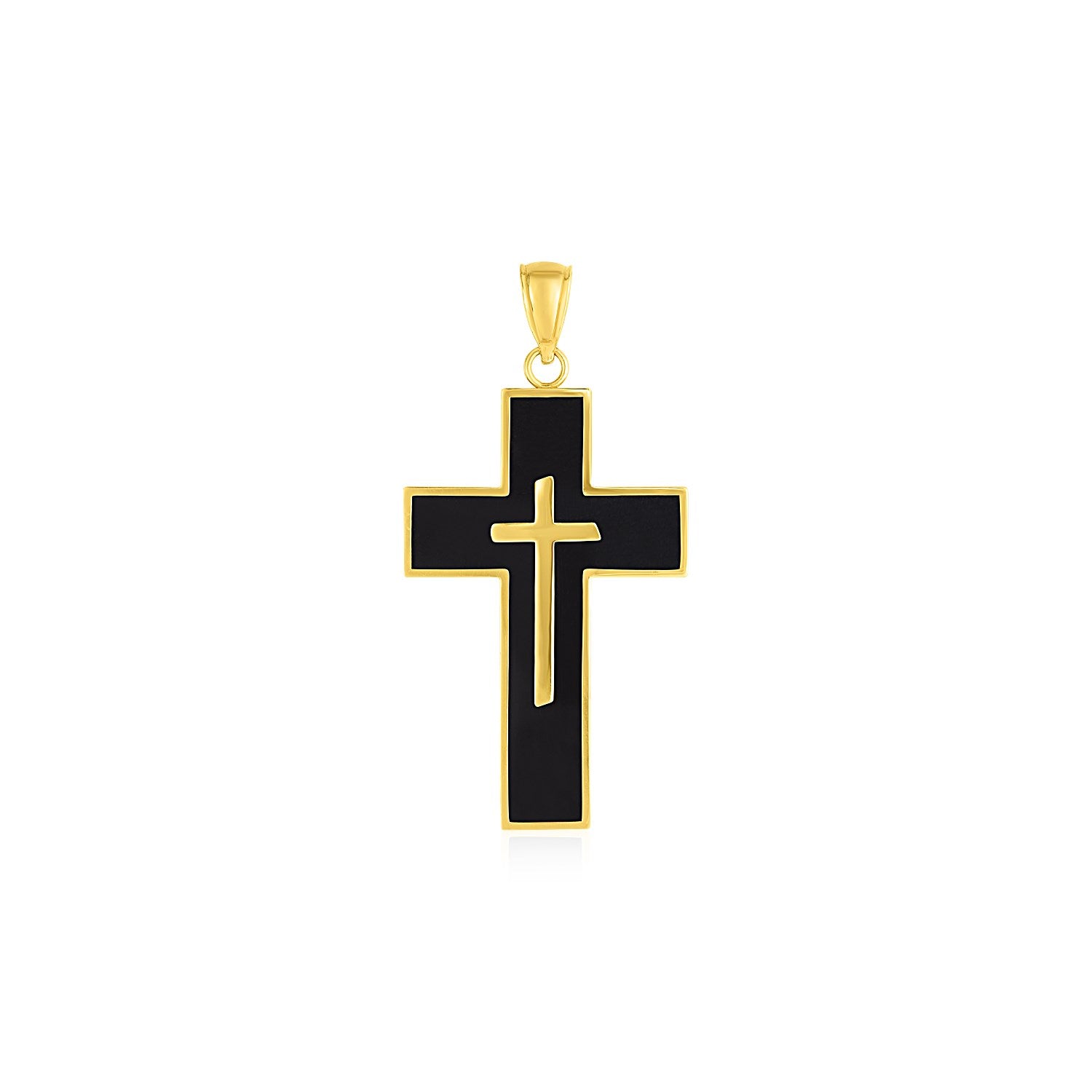 14K Yellow Gold Cross Pendant with Black Enamel Crucifix