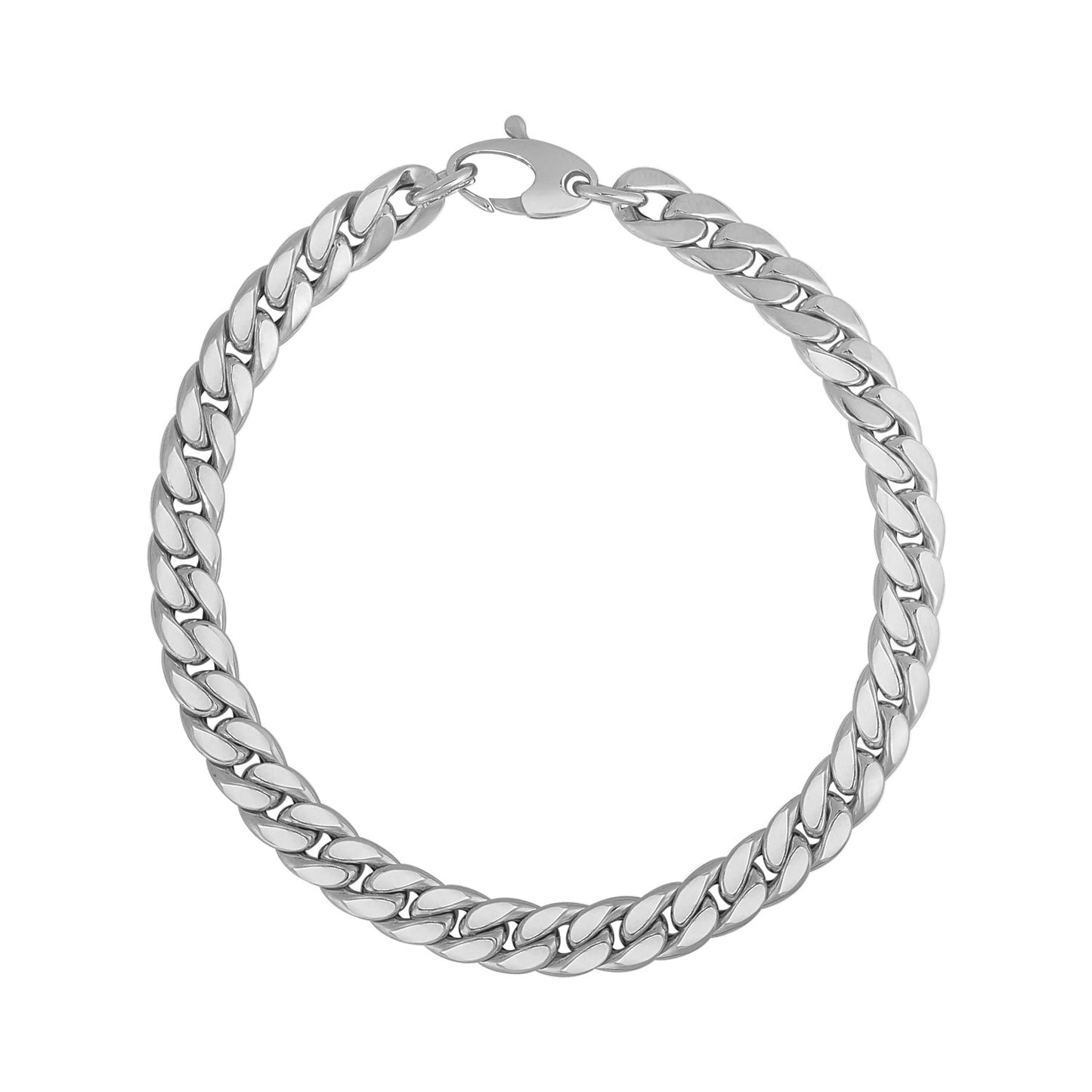 14K White Gold Cuban Link Bracelet, 5.90mm, Lobster Clasp