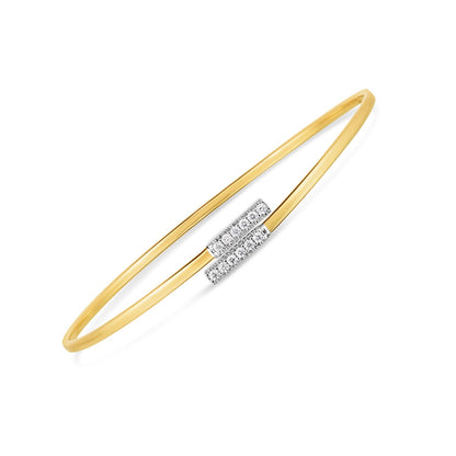 14k Two Tone Gold Diamond Bypass Bar Bangle (2.00 mm)