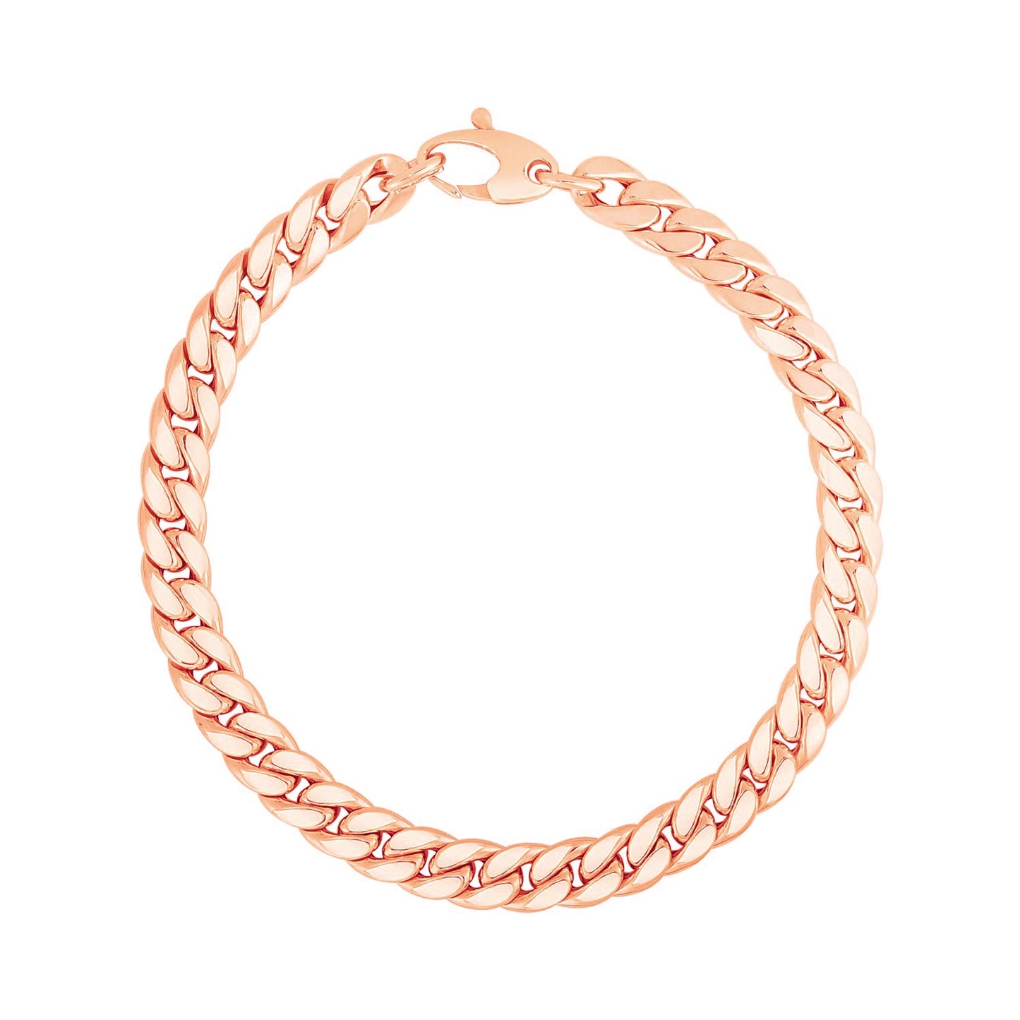 14K Rose Gold Cuban Link Bracelet with polished links