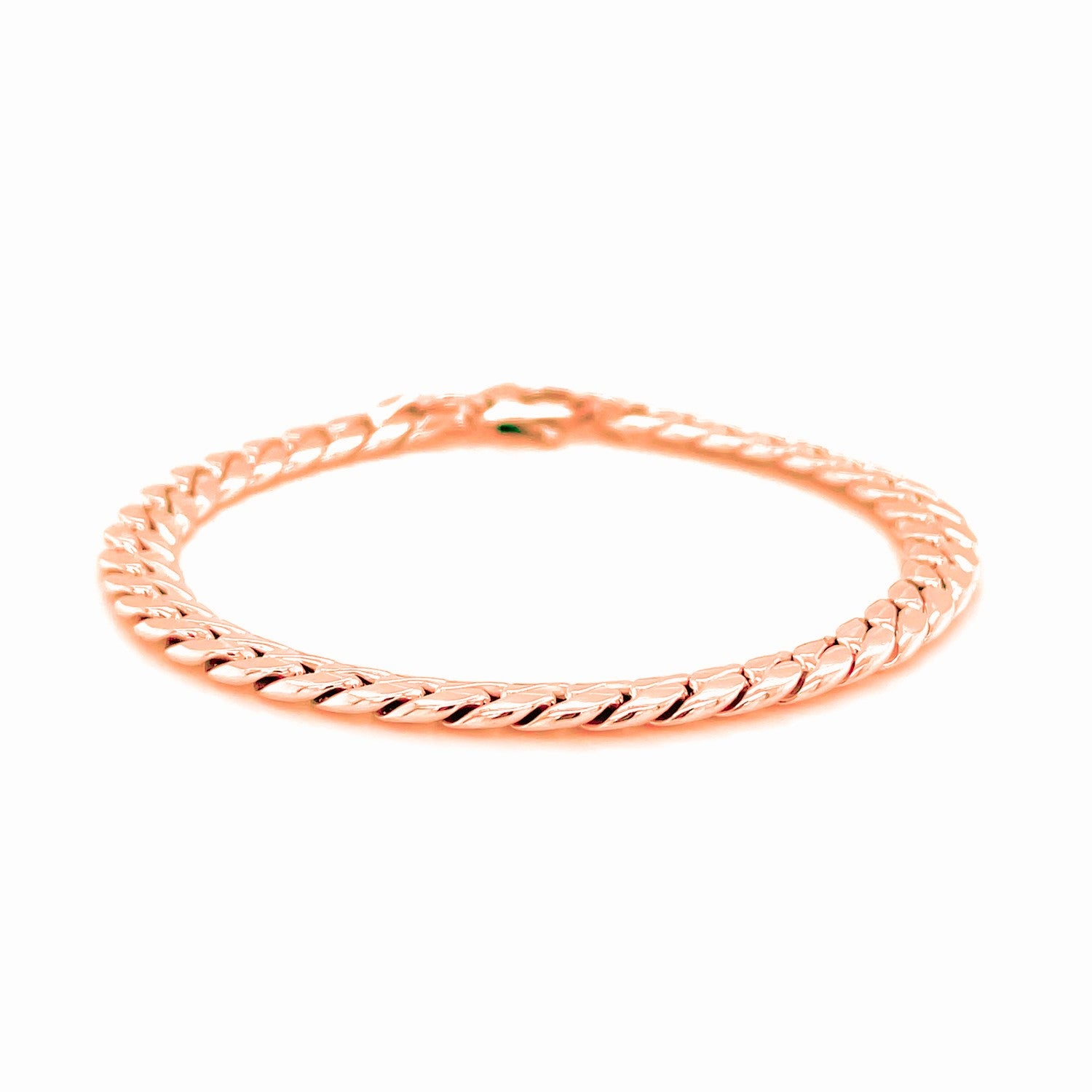 14K Rose Gold Cuban Link Bracelet with polished links