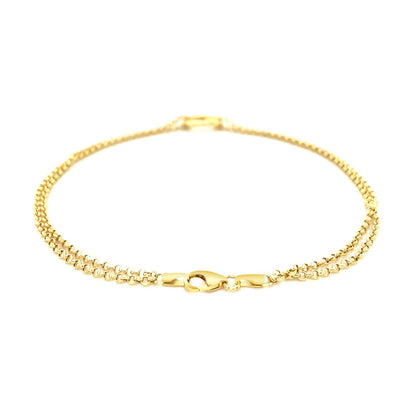 10k Yellow Gold Double Rolo Chain Anklet with an Open Heart Station