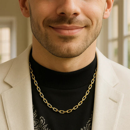 Sterling Silver Yellow Gold Plated Round Link Paperclip Chain (5.20 mm)