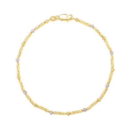 Two Tone Bar and Bead Bracelet in 14K Gold (1.70 mm)