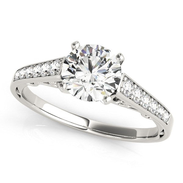 14K White Gold Cathedral Diamond Engagement Ring 1.25 cttw