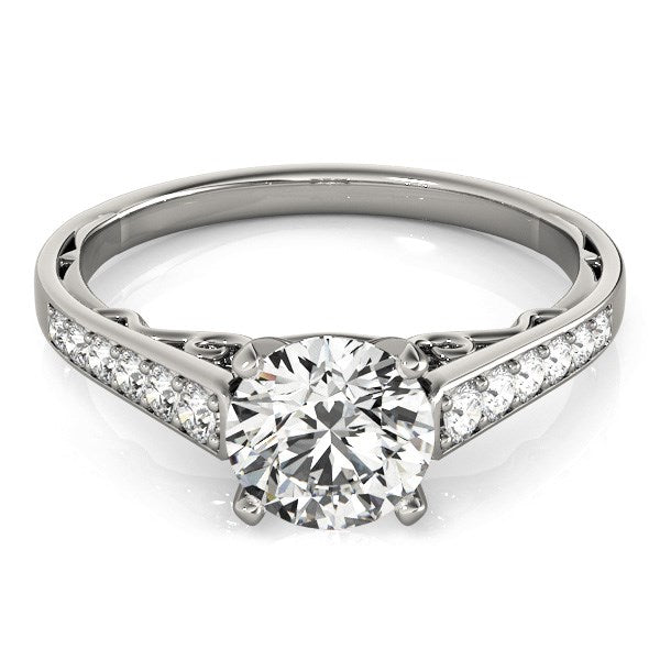 14K White Gold Cathedral Diamond Engagement Ring 1.25 cttw