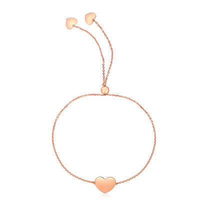 14k Rose Gold Heart Bracelet with adjustable drawstring  clasp